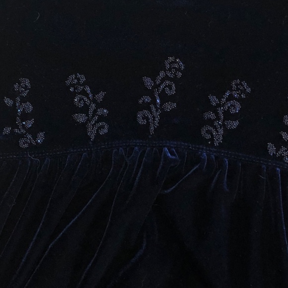 Rare Editions Navy Blue Velvet Velour Dress Floral Girls Size 6 - Picture 4 of 7